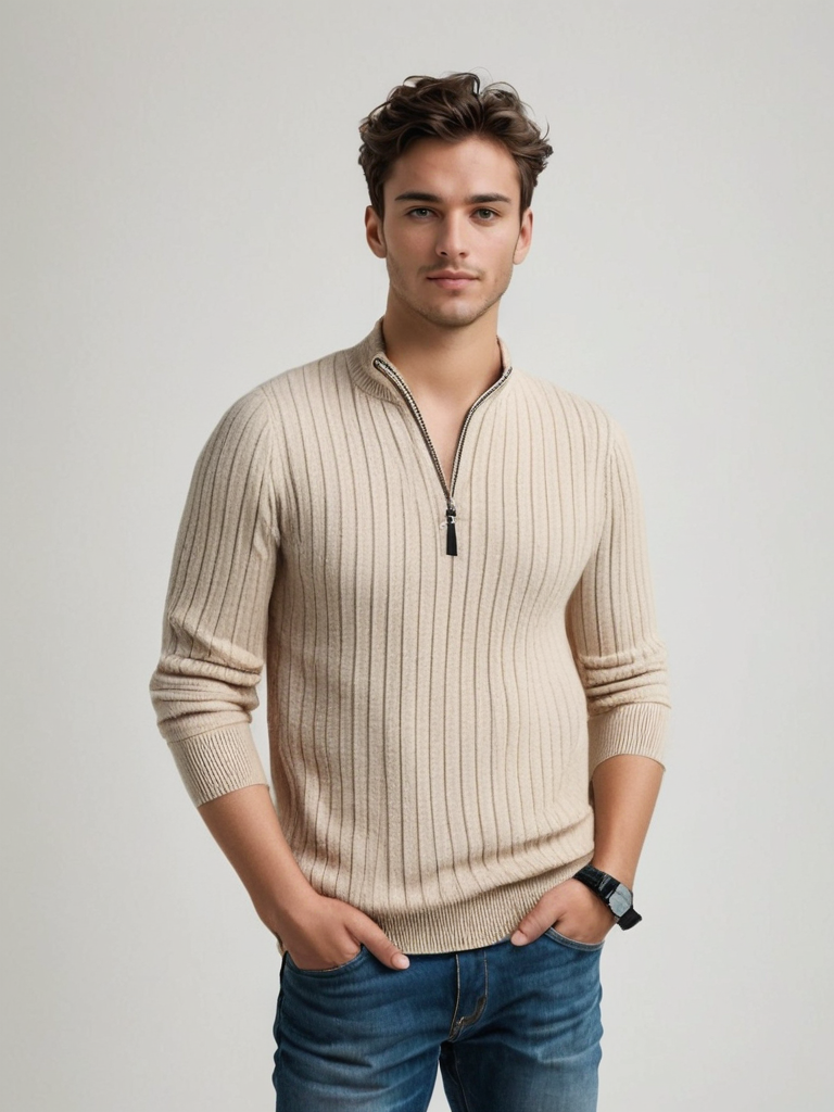 Alfi | Striped knit quarter zip sweater