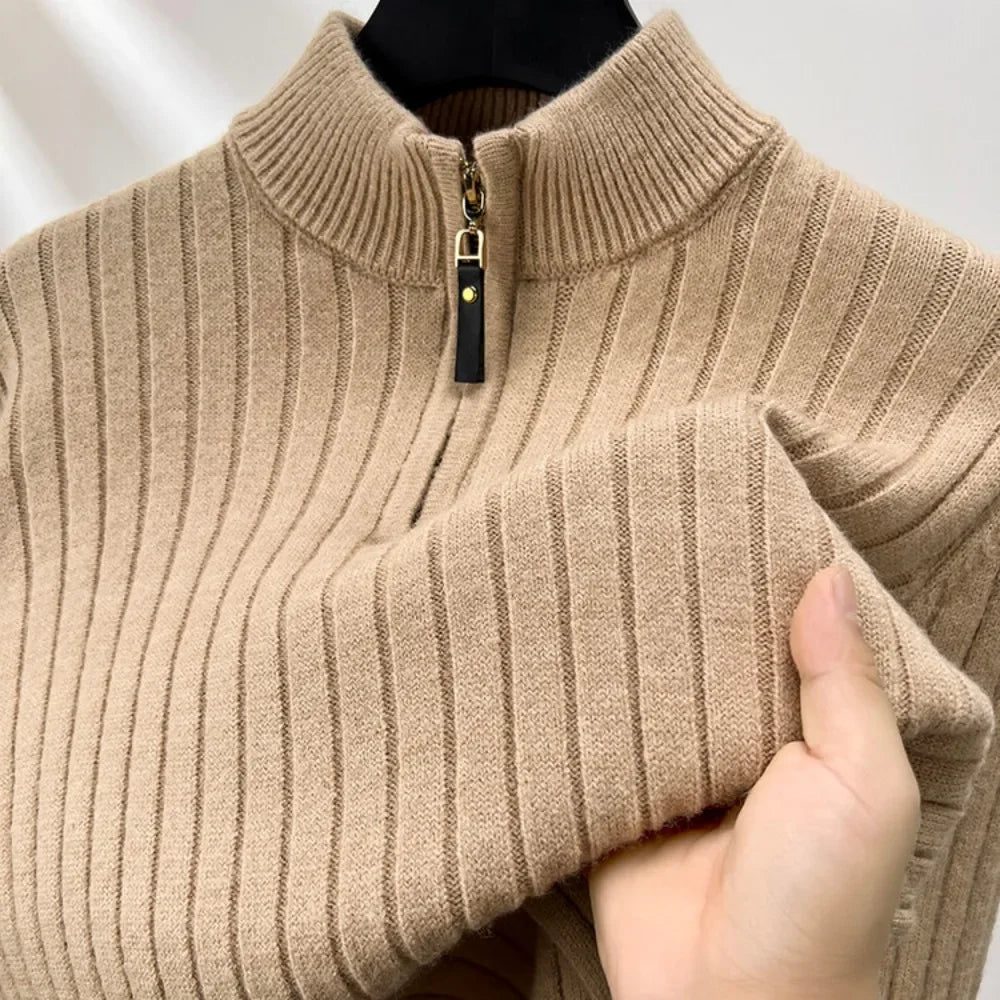 Alfi | Striped knit quarter zip sweater